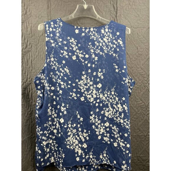 Christina B Sleeveless Double Layered Floral Blouse Blue & White SZ XL Cute Chic - Picture 2 of 5